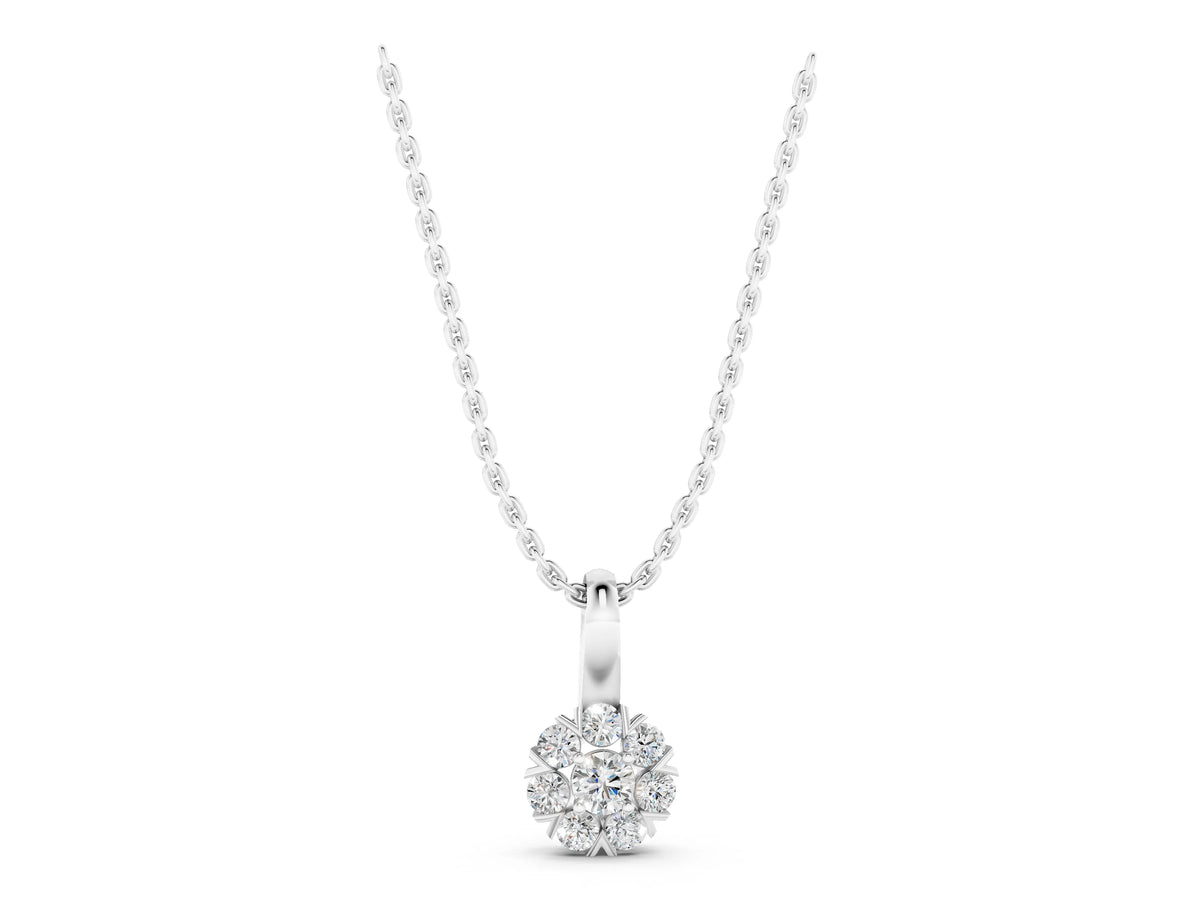 White gold Round Diamond Floral Cluster Pendant with Prong Setting_1