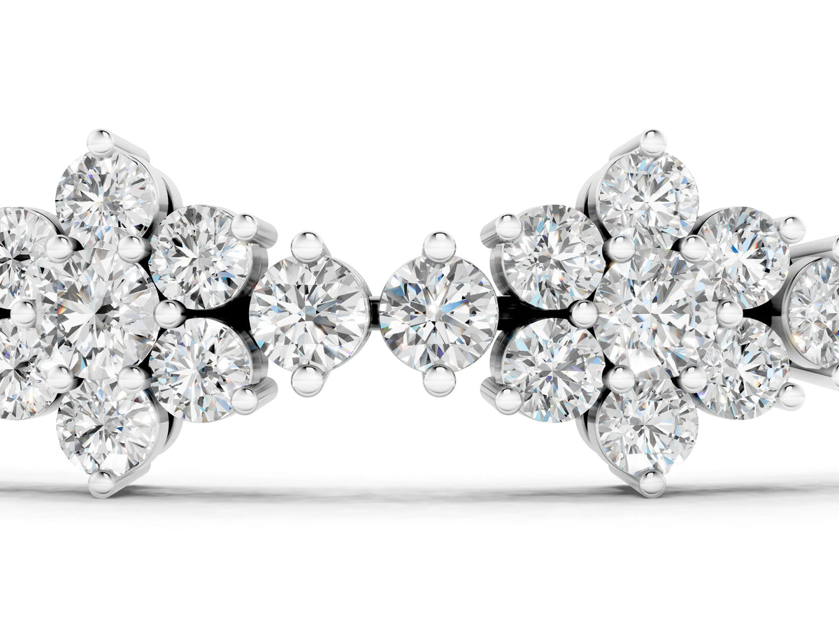 White gold Round Diamond Floral Cluster Tennis Bracelet with Prong Setting_1