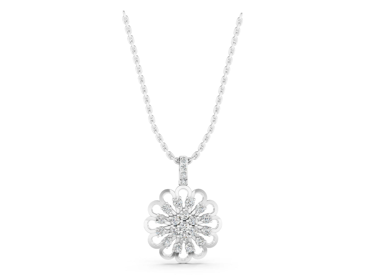 White gold Round Diamond Floral Halo Pendant with Prong Setting_1