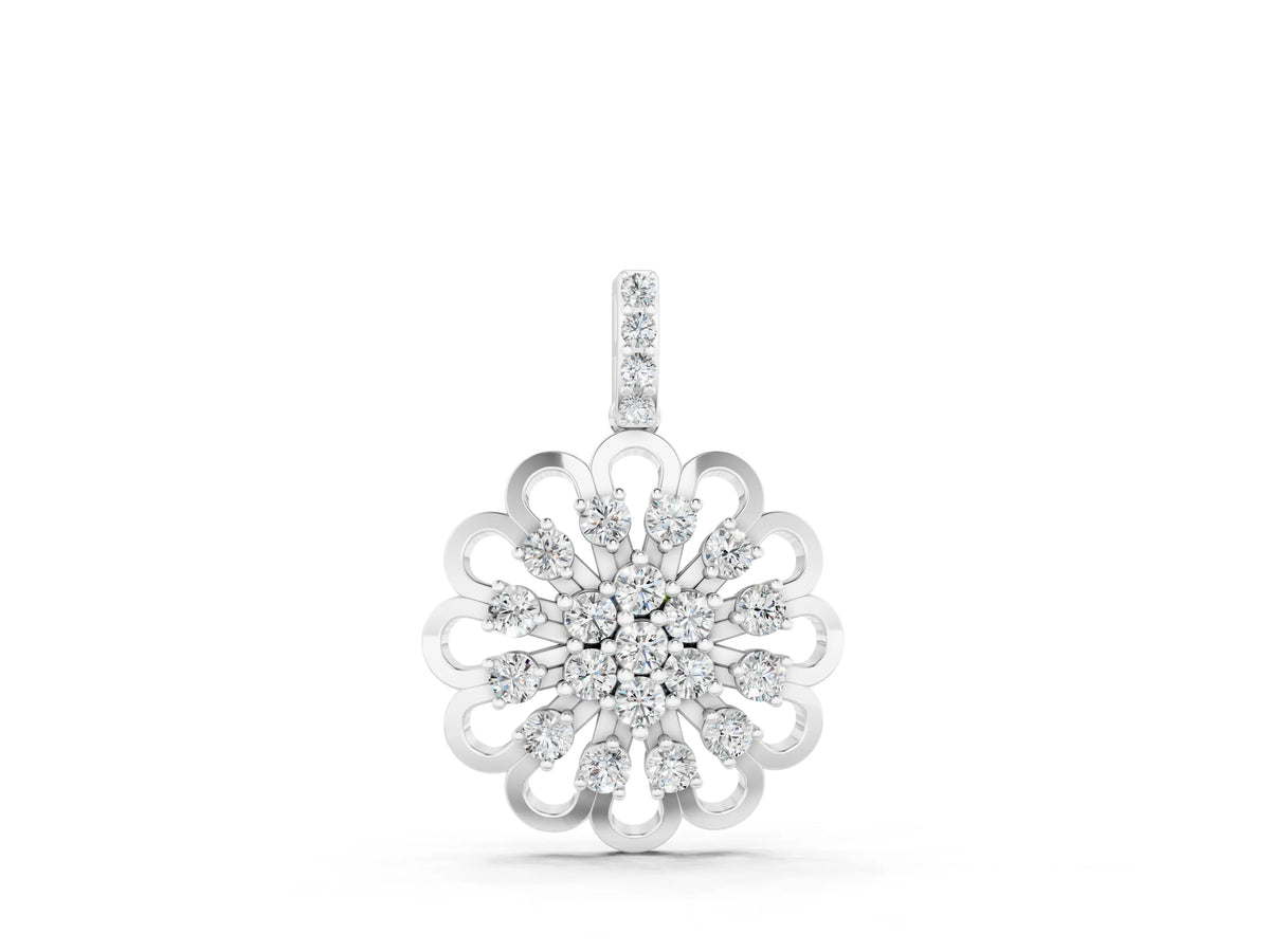 White gold Round Diamond Floral Halo Pendant with Prong Setting