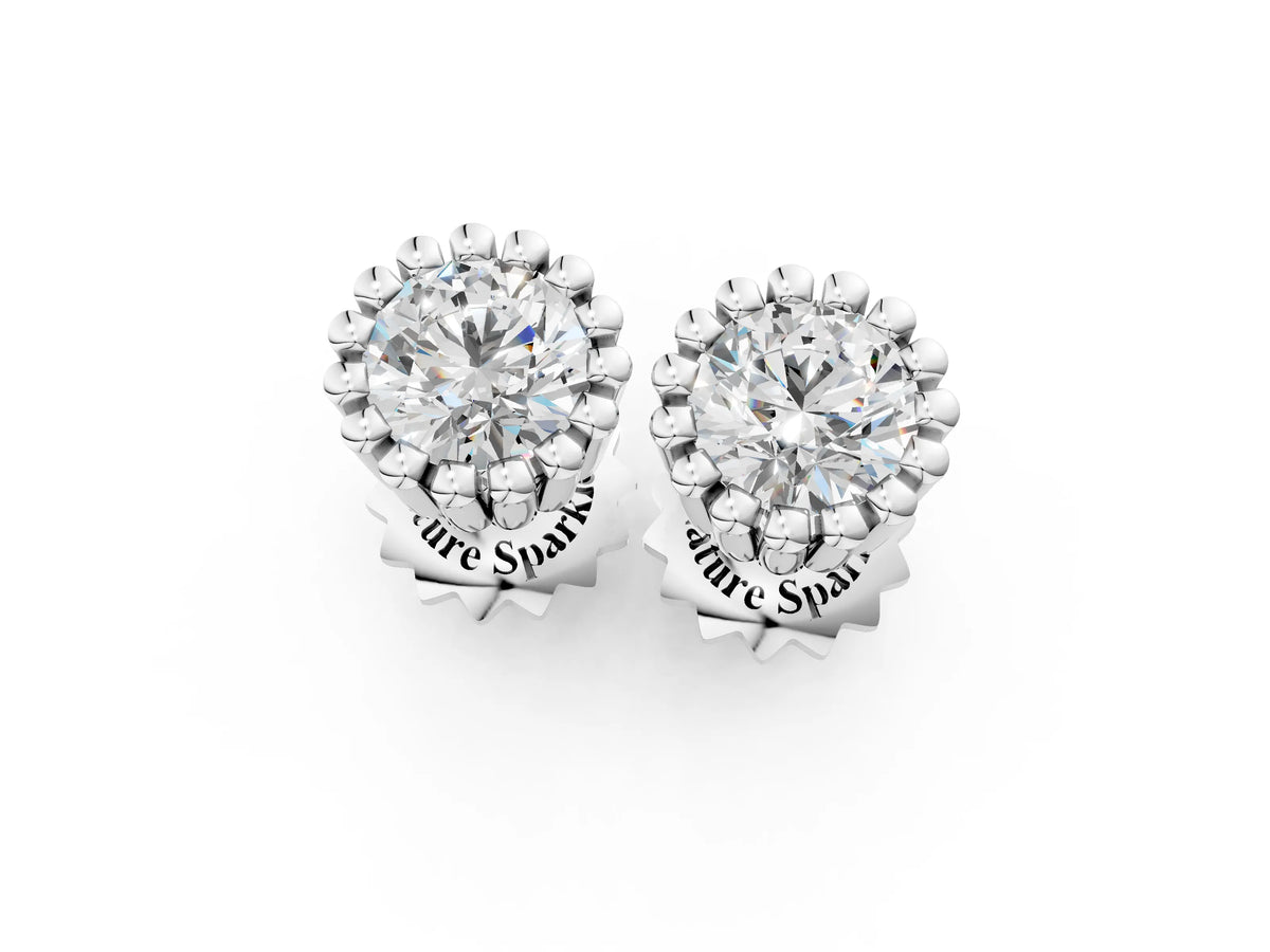 White gold Round Diamond Flower Halo Stud Earrings with Petal Prong Setting_1