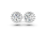 White gold Round Diamond Flower Halo Stud Earrings with Petal Prong Setting