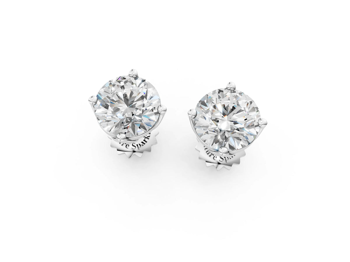 White gold Round Diamond Flower Petal Solitaire Stud Earrings_1