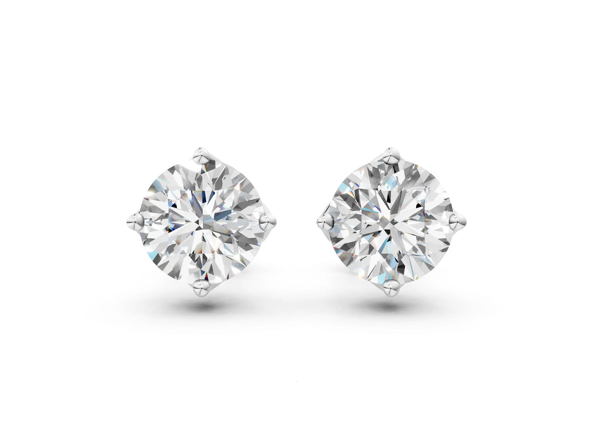 White gold Round Diamond Flower Petal Solitaire Stud Earrings