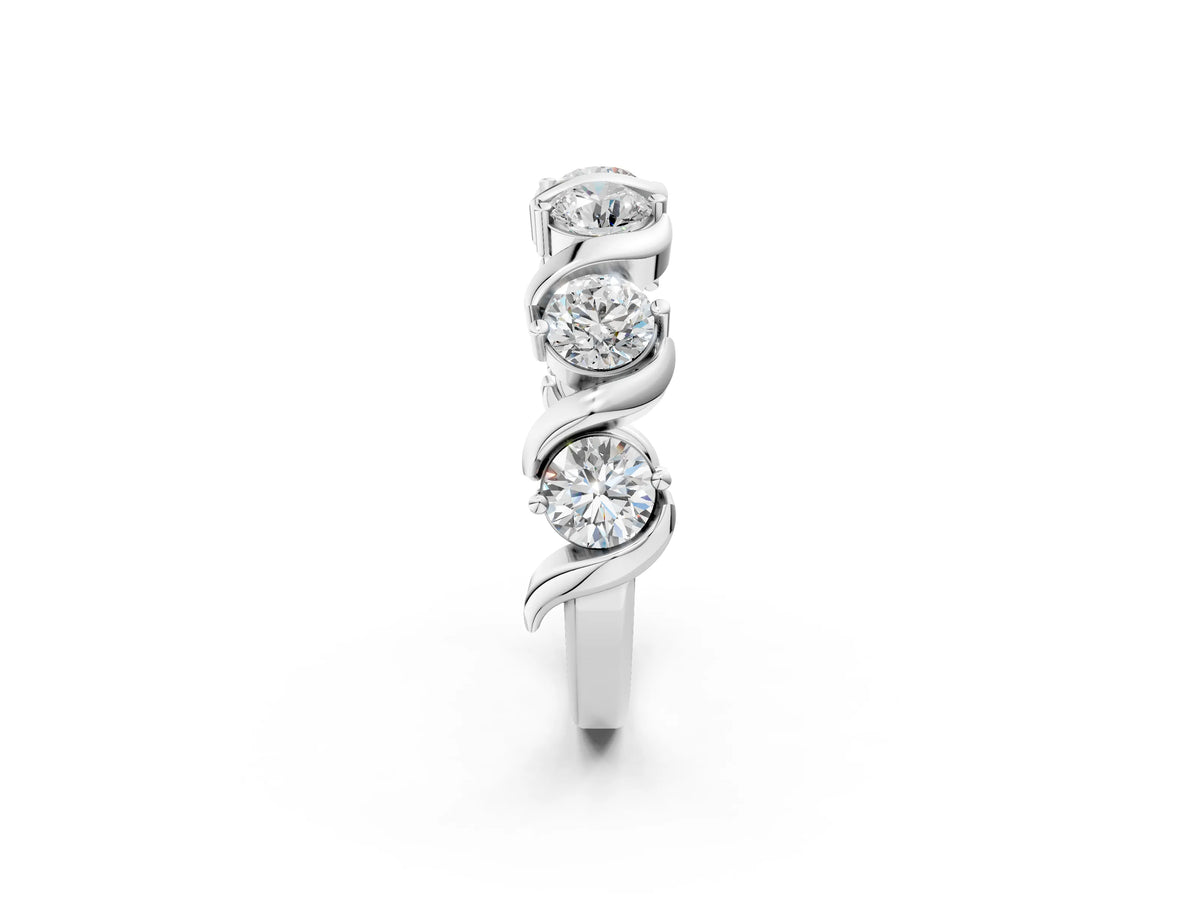 White gold Round Diamond Half Eternity Band with Wave Prong Setting_2