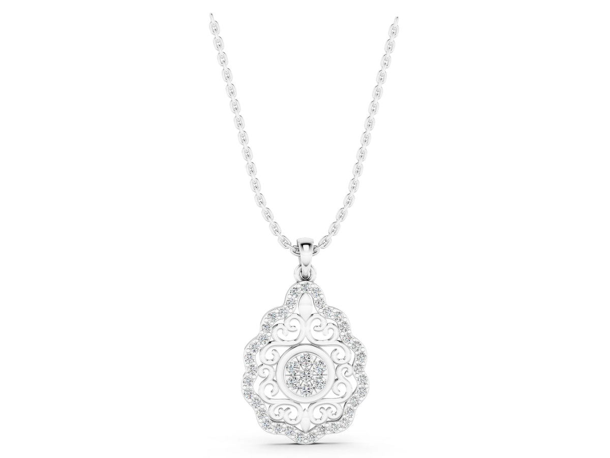 White gold Round Diamond Halo Pendant with Filigree Design_1
