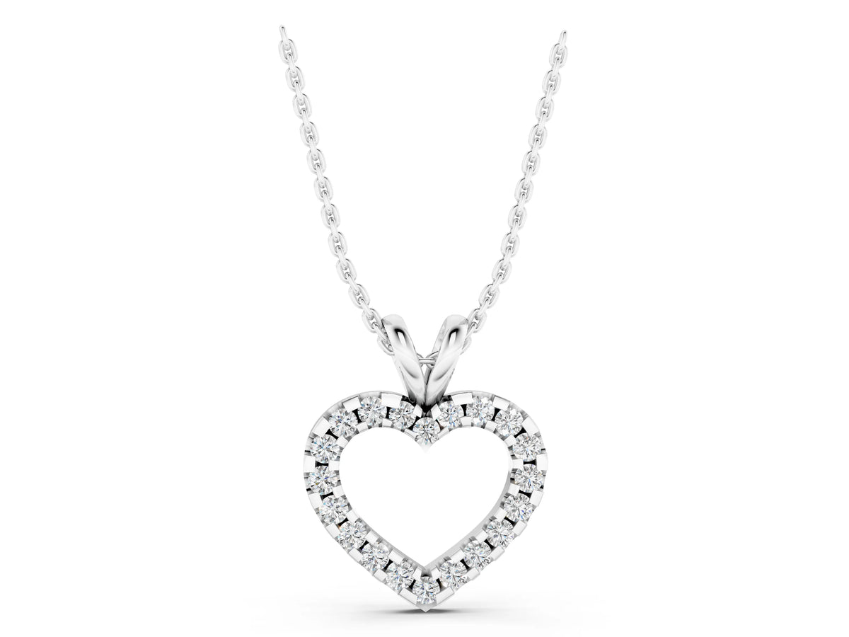 White gold Round Diamond Heart Pendant with Pavé Setting_1