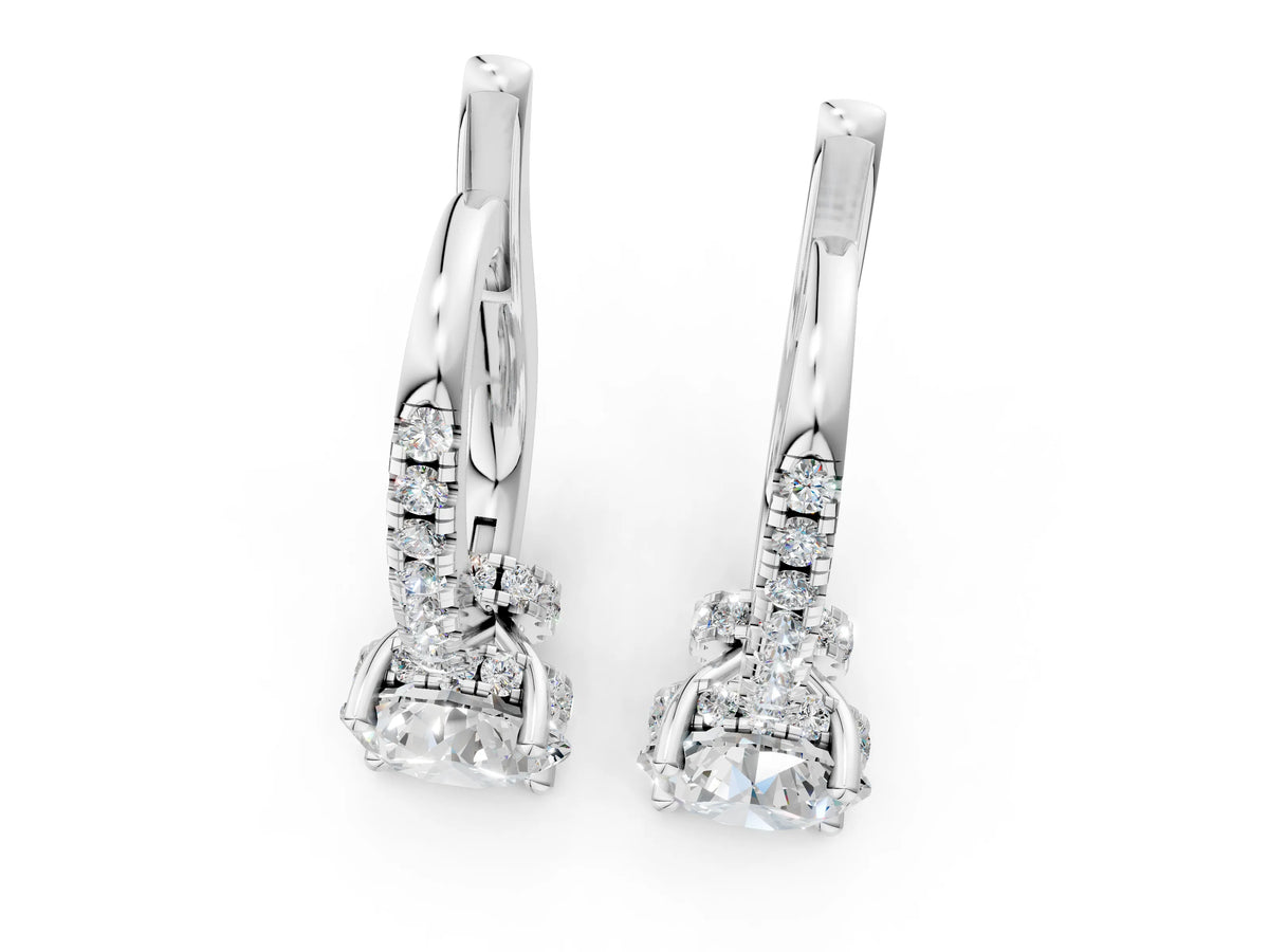 White gold Round Diamond Hidden Halo Drop Earrings_1