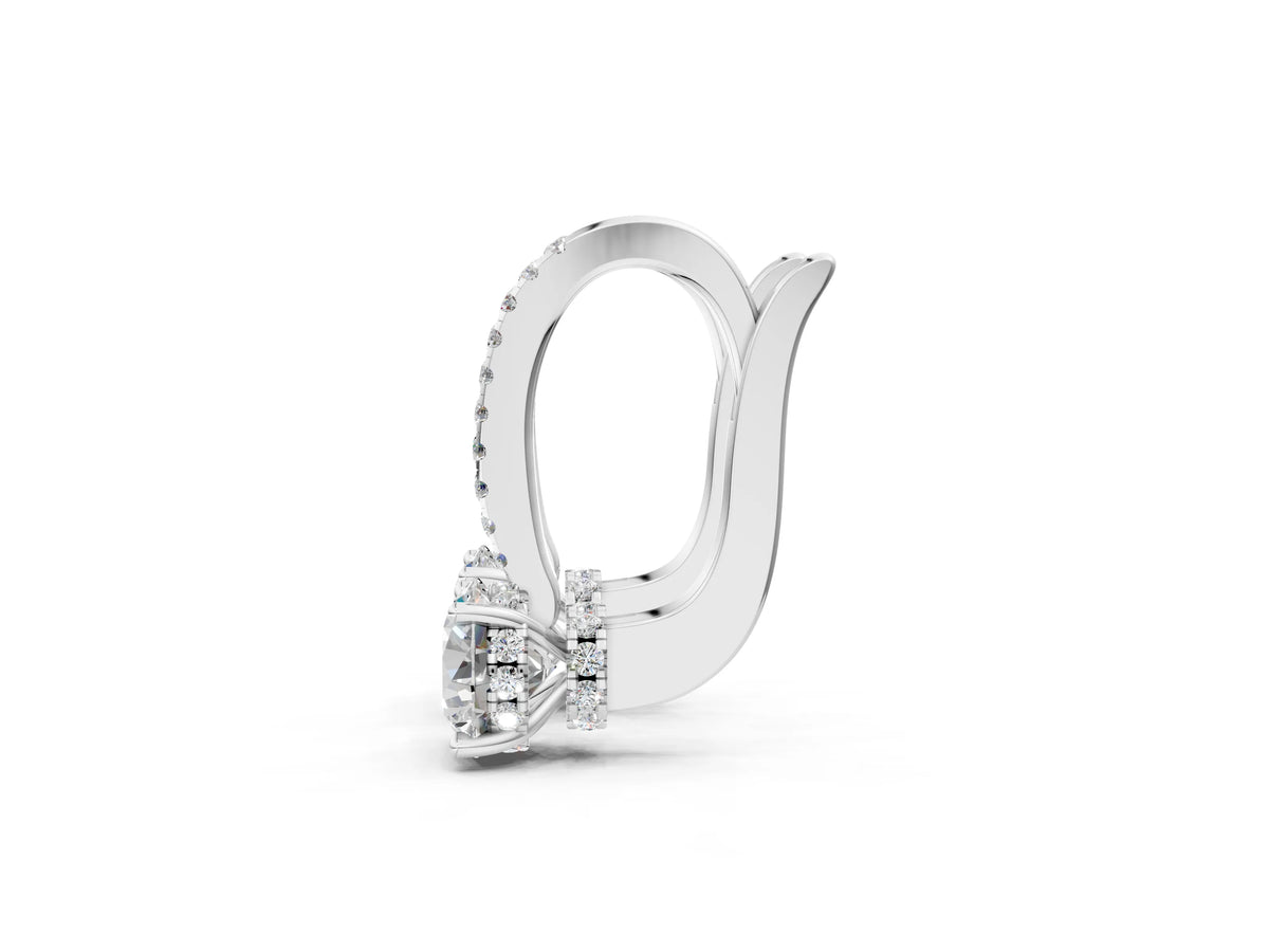 White gold Round Diamond Hidden Halo Drop Earrings_2