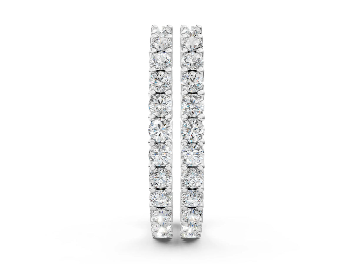 White gold Round Diamond Hoop Earrings with Prong Setting