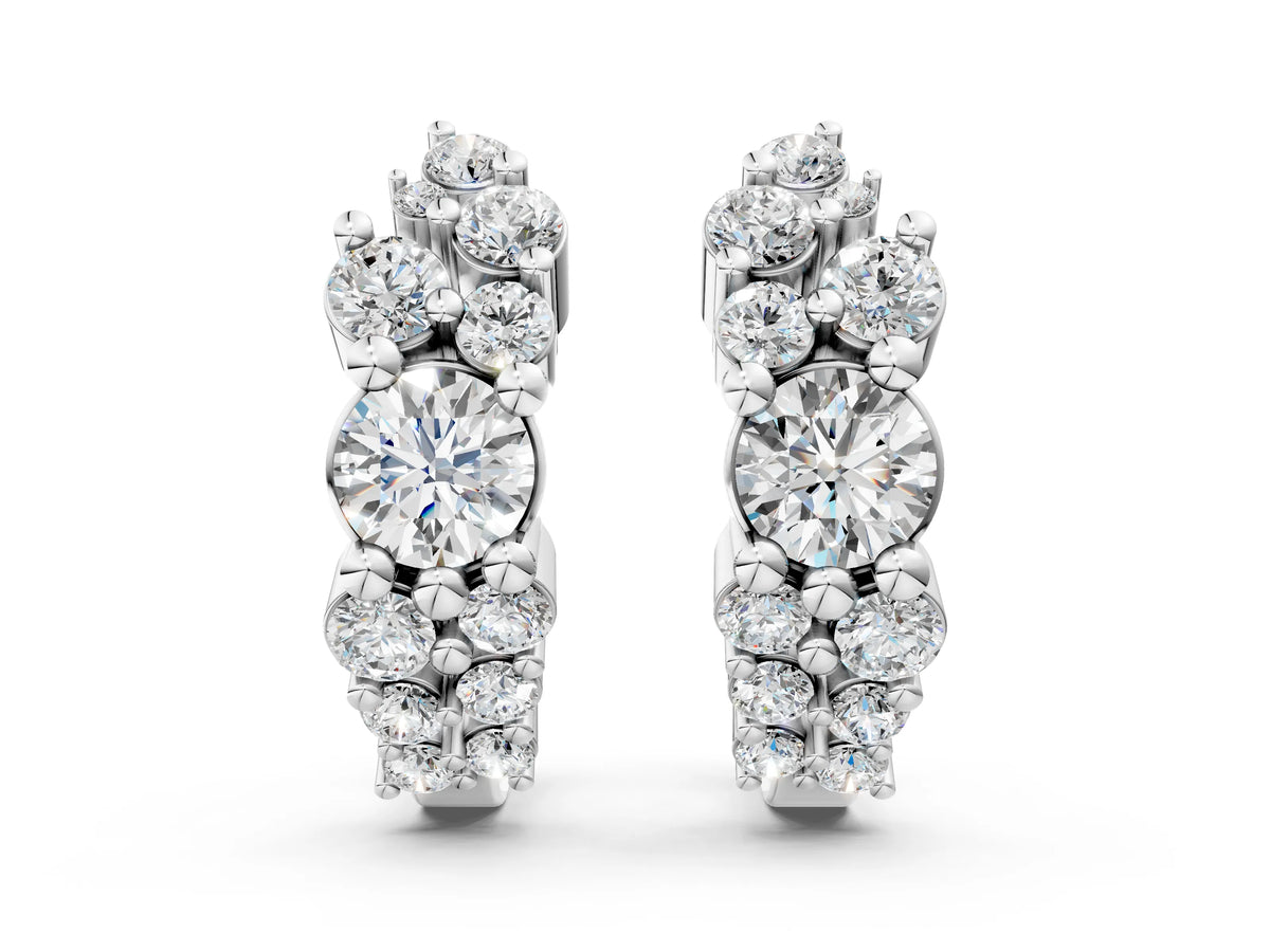 White gold Round Diamond Hydrangea Bouquet Hoop Earrings with Diamond Accents
