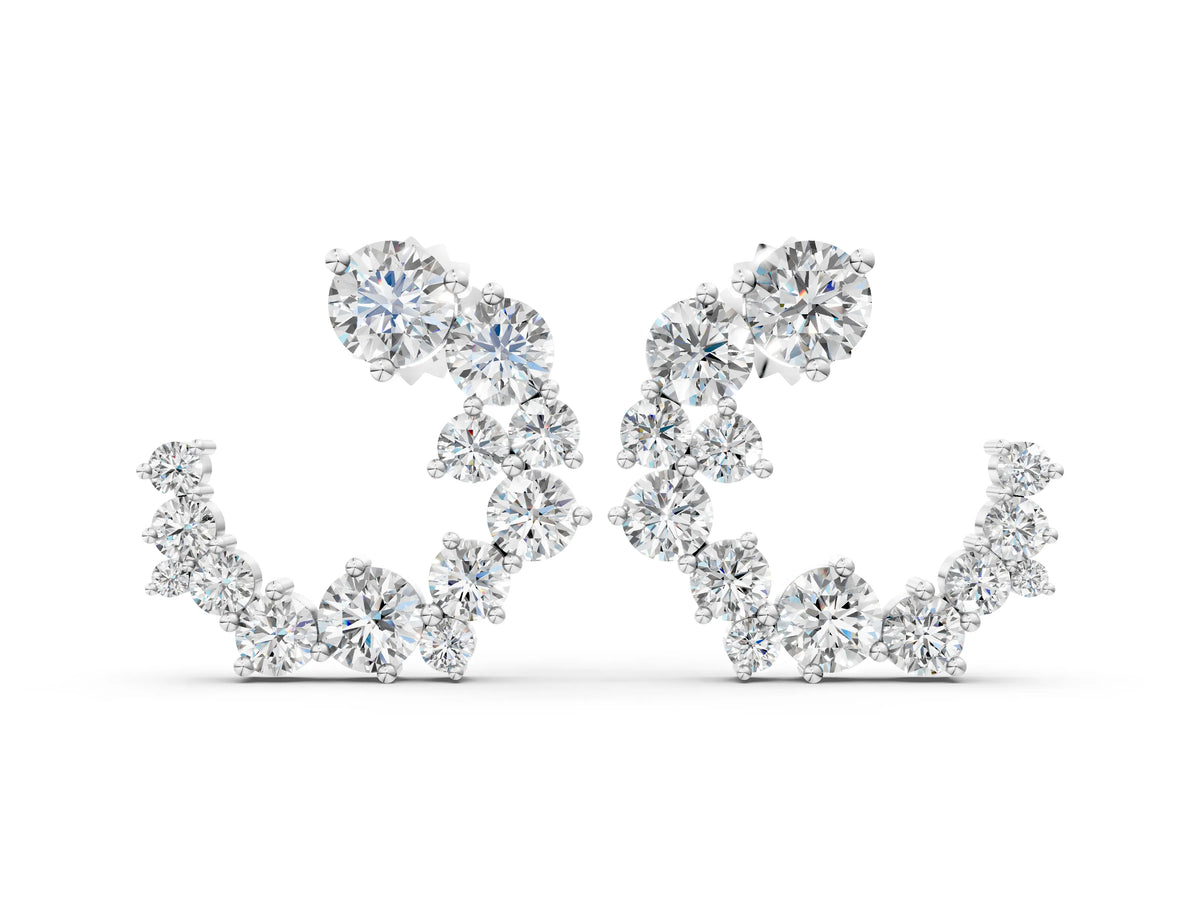 White gold Round Diamond Hydrangea Bouquet Open Hoop Earrings