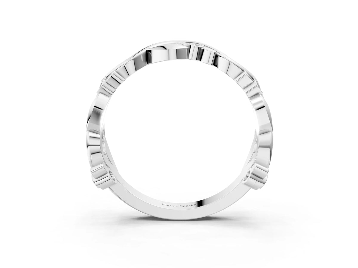 White gold Round Diamond Leaf Eternity Band with Bezel Setting_3
