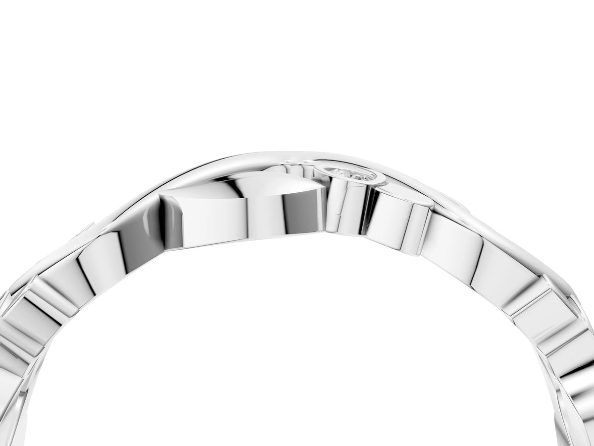 White gold Round Diamond Leaf Eternity Band with Bezel Setting_4