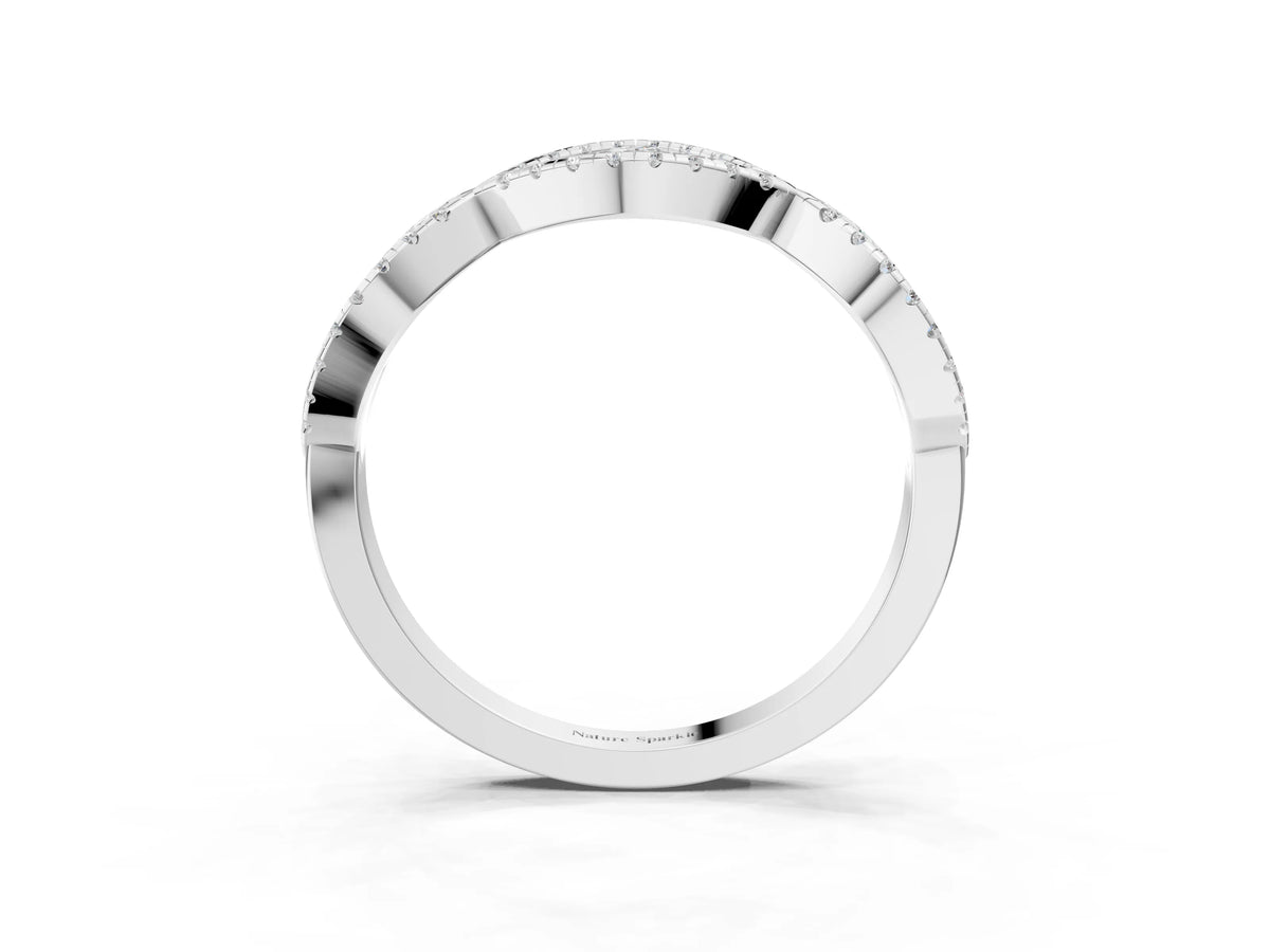 White gold Round Diamond Marquise Halo Twist Band with Pavé Setting_3