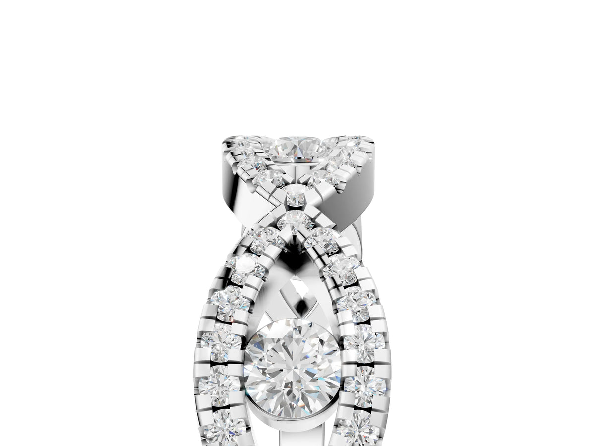 White gold Round Diamond Marquise Halo Twist Band with Pavé Setting_5