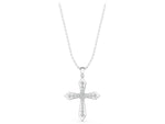 White gold Round Diamond Milgrain Cross Pendant with Bezel Setting_1
