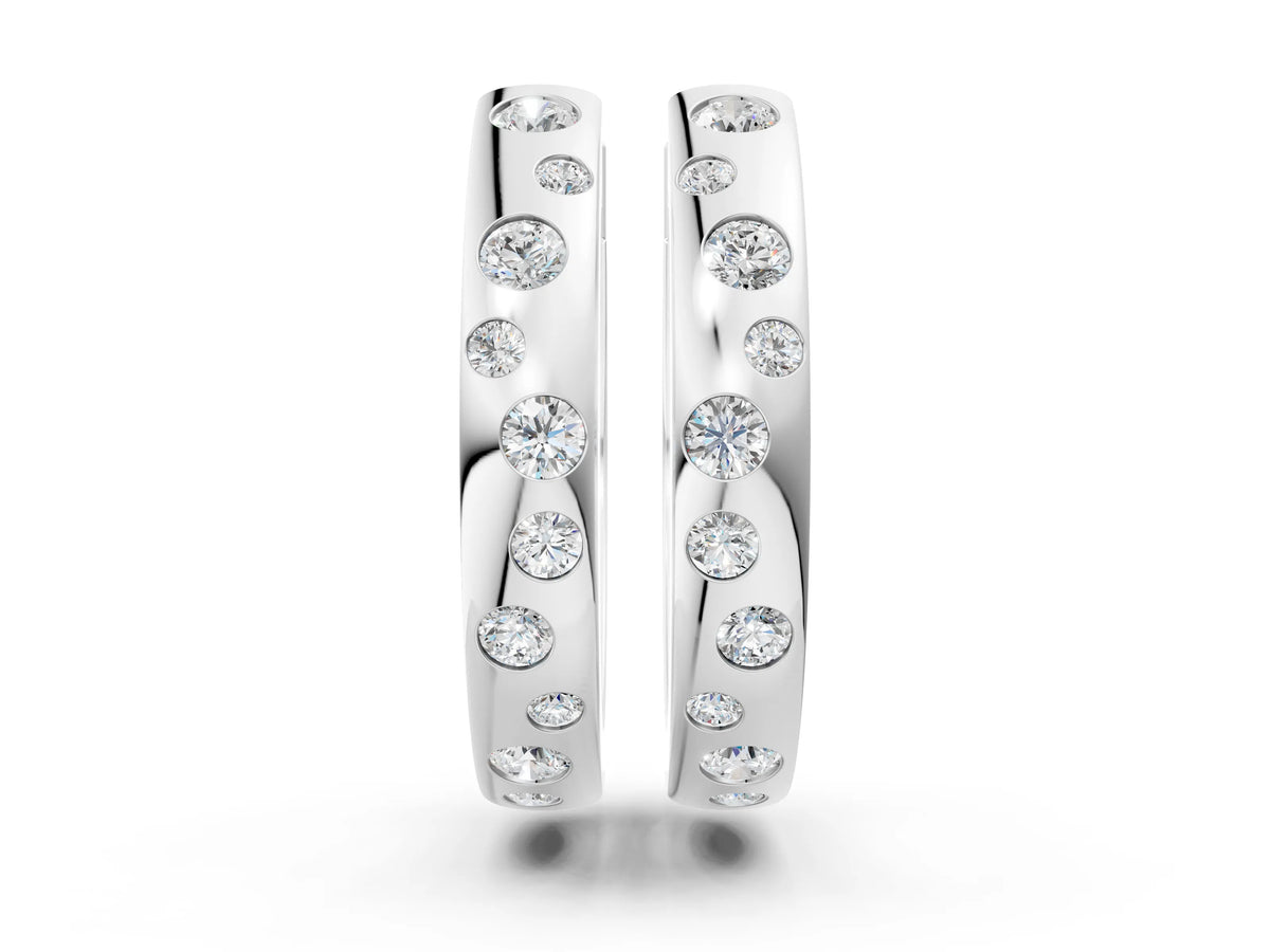 White gold Round Diamond Mosaic Hoop Earrings
