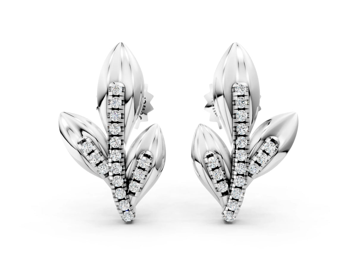 White gold Round Diamond Olive Branch Stud Earrings