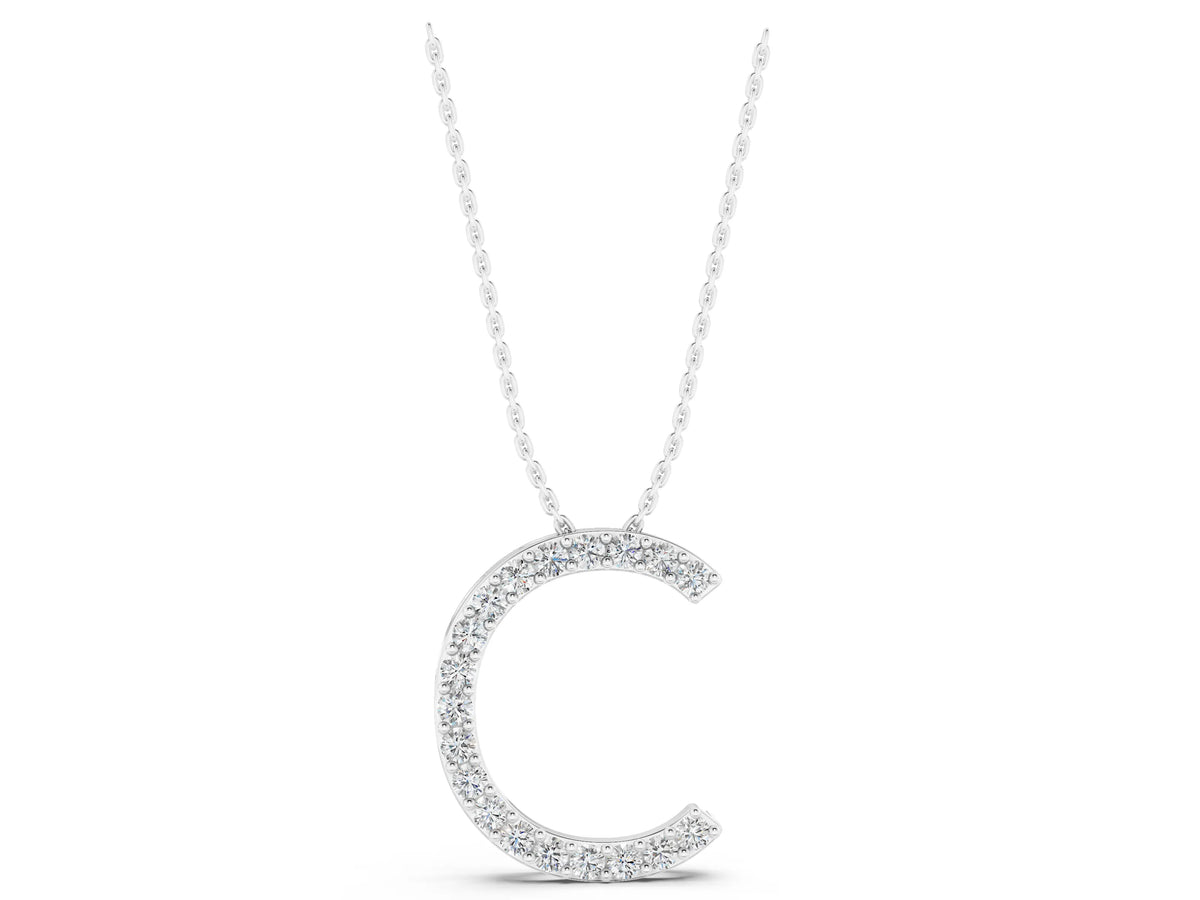 White gold Round Diamond Pavé C Pendant Necklace_1