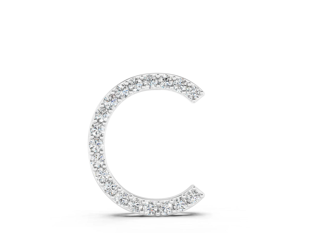 White gold Round Diamond Pavé C Pendant Necklace
