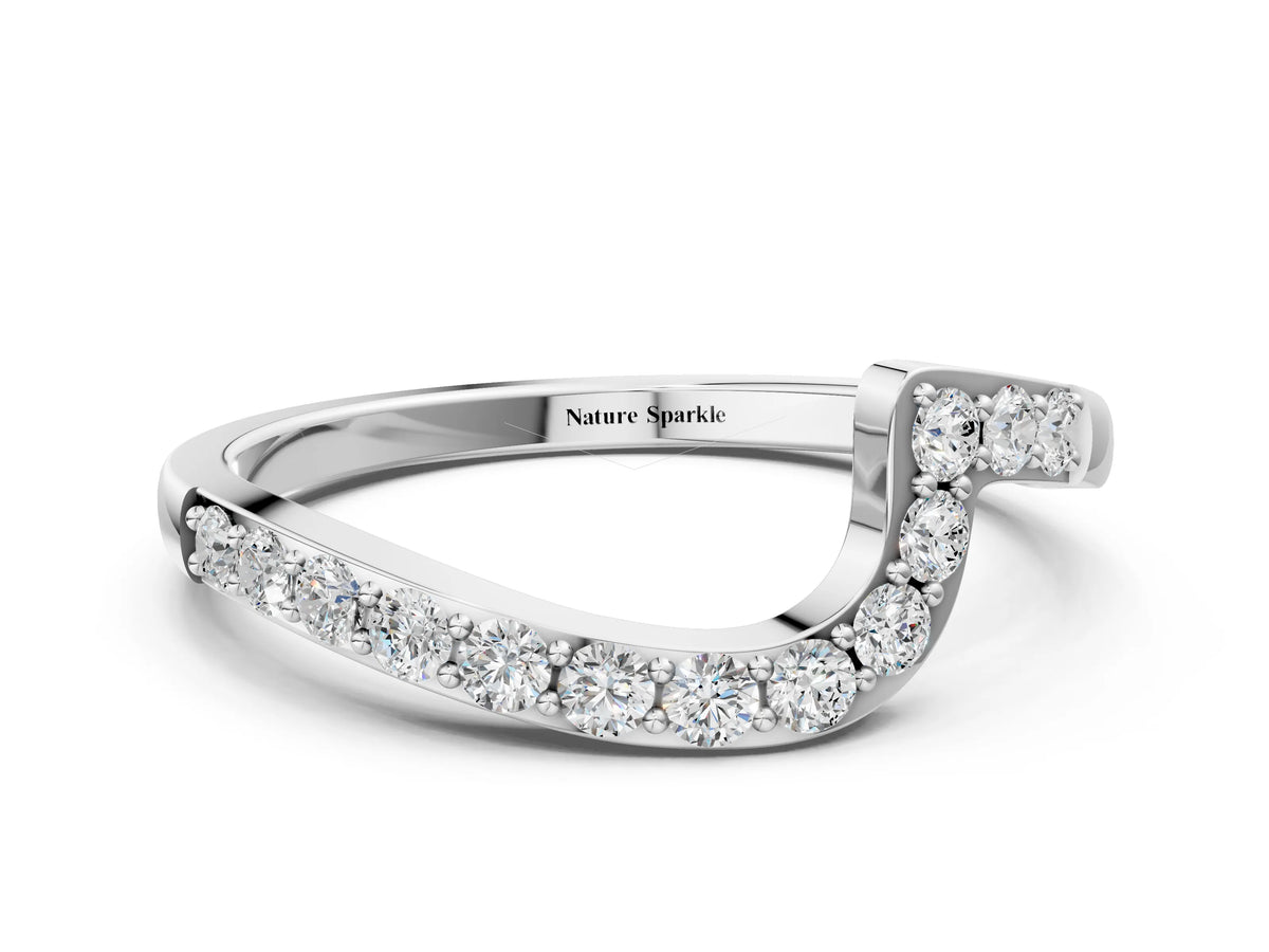 White gold Round Diamond Pavé Chevron Wedding Band