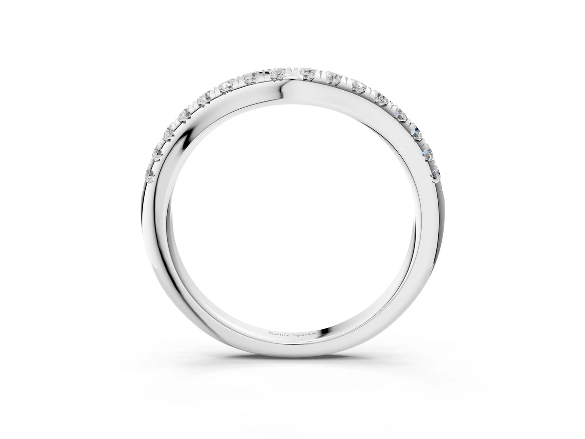 White gold Round Diamond Pavé Curved Band with Shared Prong Setting_3