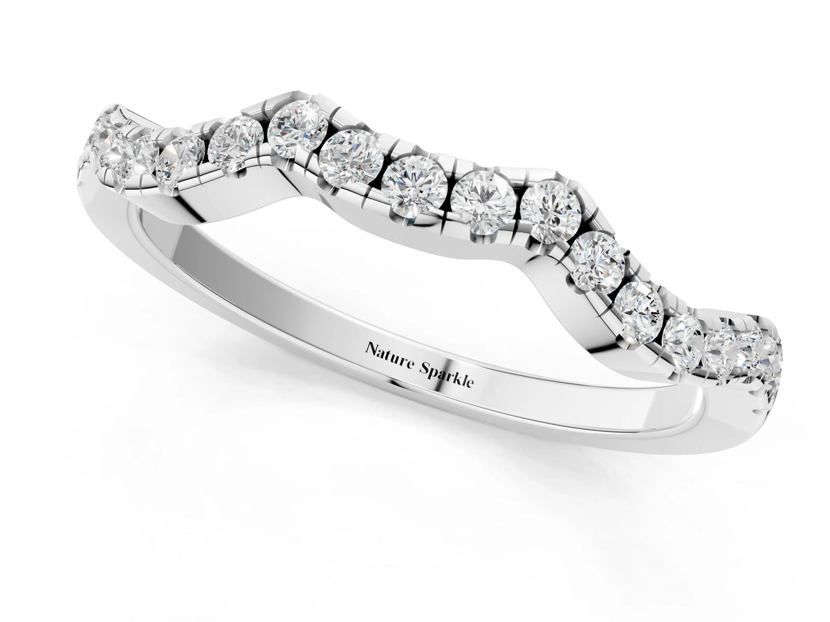 White gold Round Diamond Pavé Curved Wedding Band_1