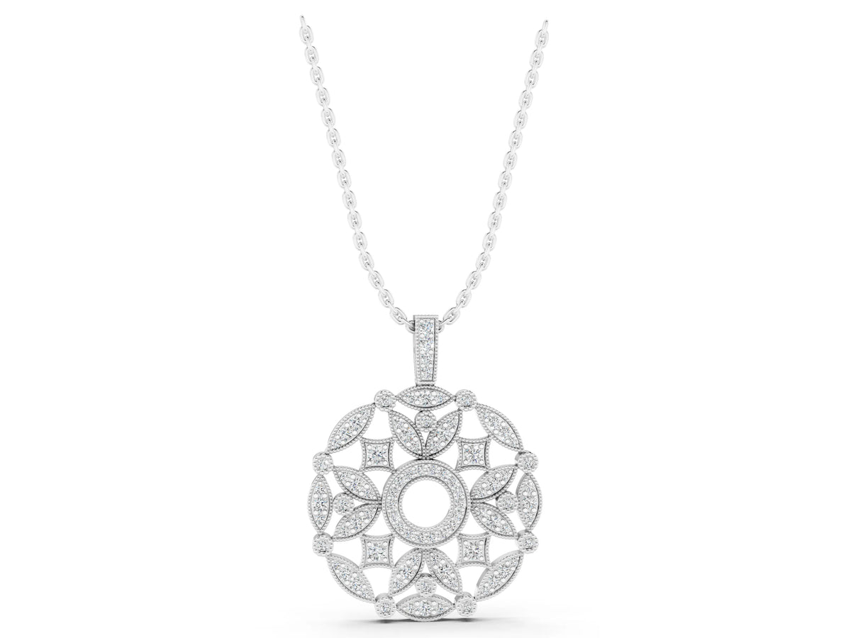 White gold Round Diamond Pavé Filigree Pendant_1