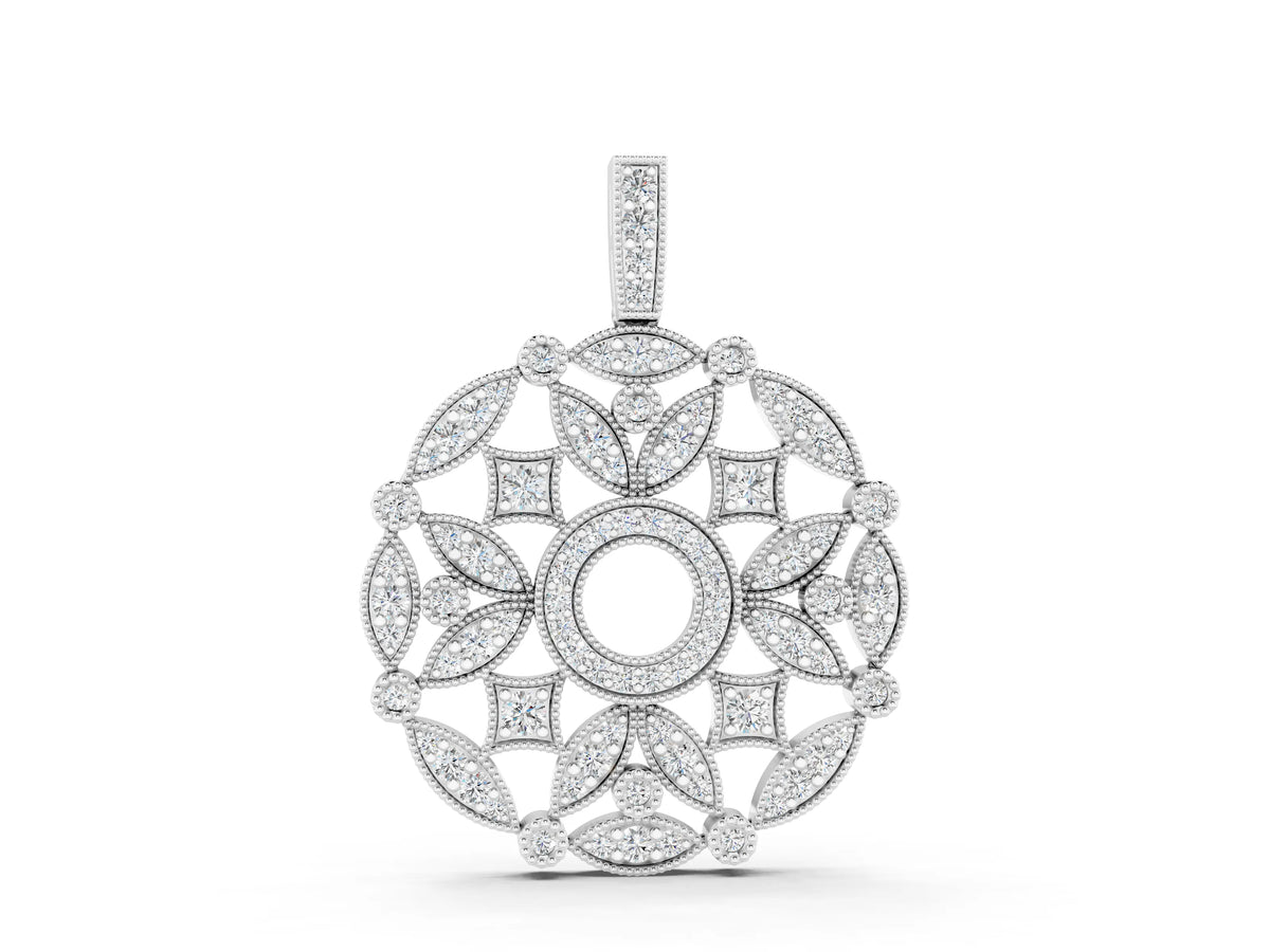 White gold Round Diamond Pavé Filigree Pendant