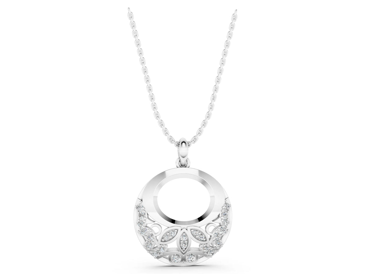White gold Round Diamond Pavé Leaf Filigree Pendant_1
