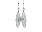 White gold Round Diamond Pavé Leaf Huggie Drop Earrings