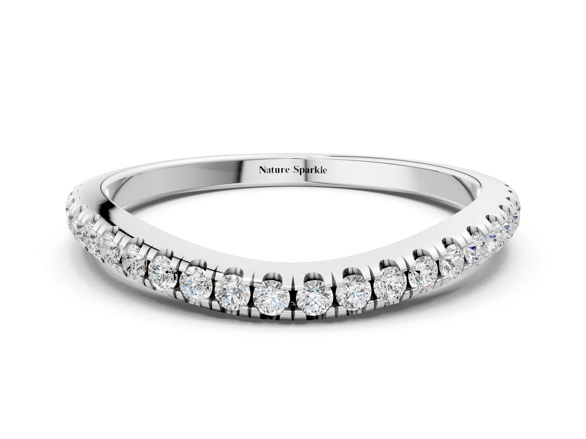 White gold Round Diamond Pavé Set Curved White Gold Band