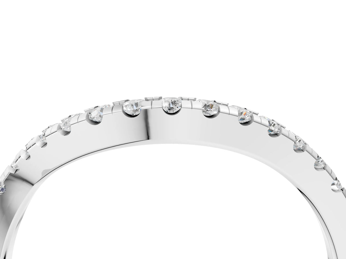 White gold Round Diamond Pavé Twist Band with U-Prong Setting_4