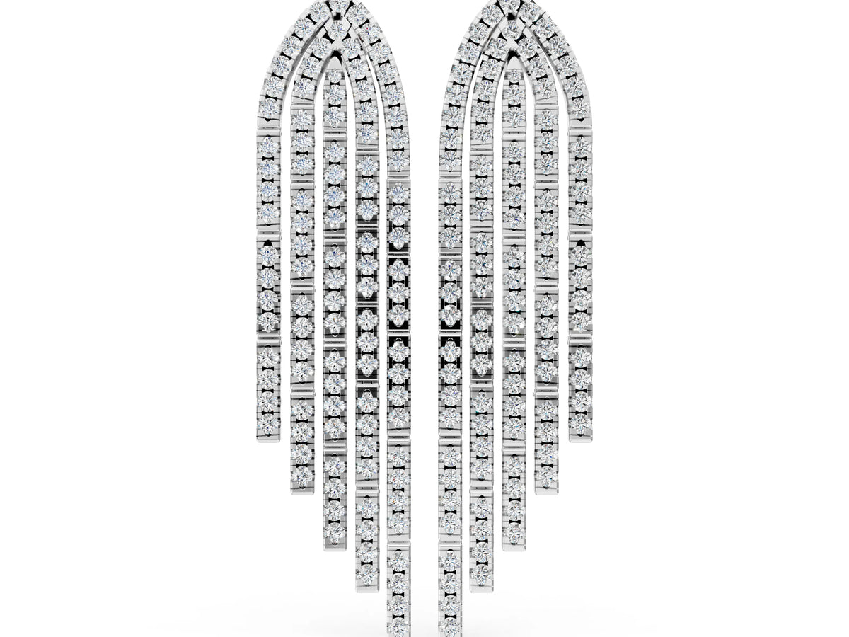 White gold Round Diamond Pavé Waterfall Drop Earrings