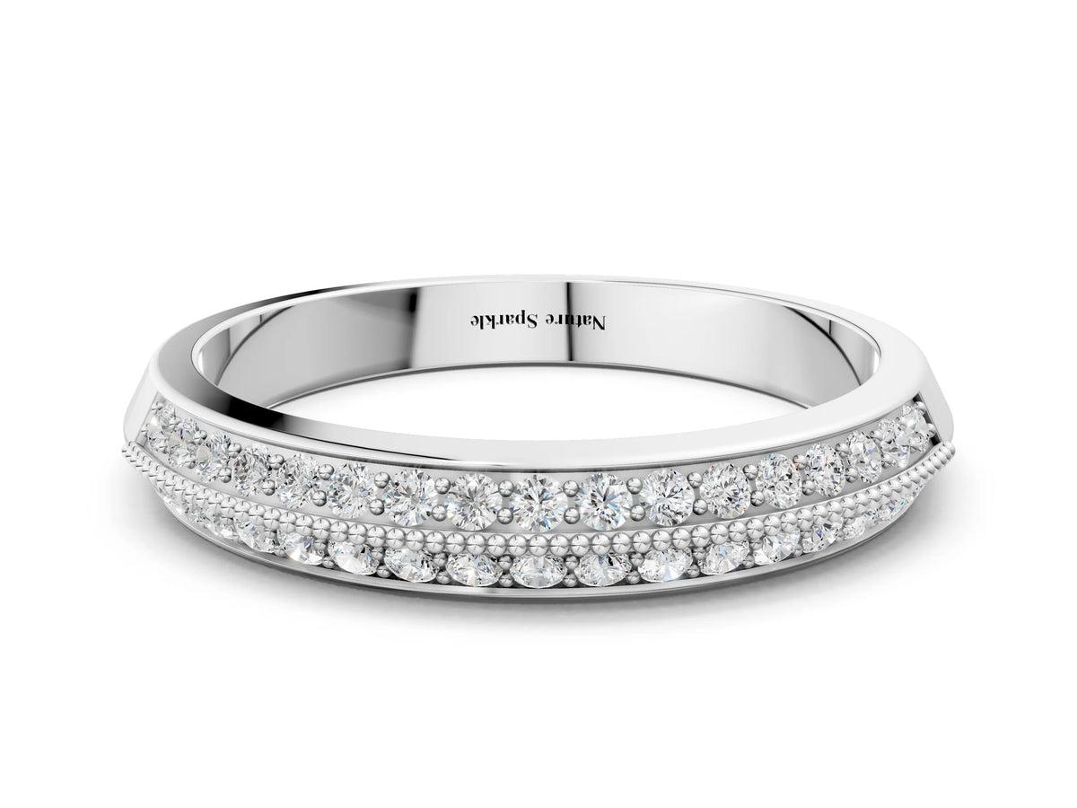 White gold Round Diamond Pave Eternity Band with Milgrain Edging