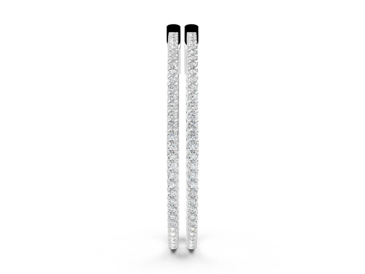 White gold Round Diamond Pave Hoop Earrings with Prong Setting