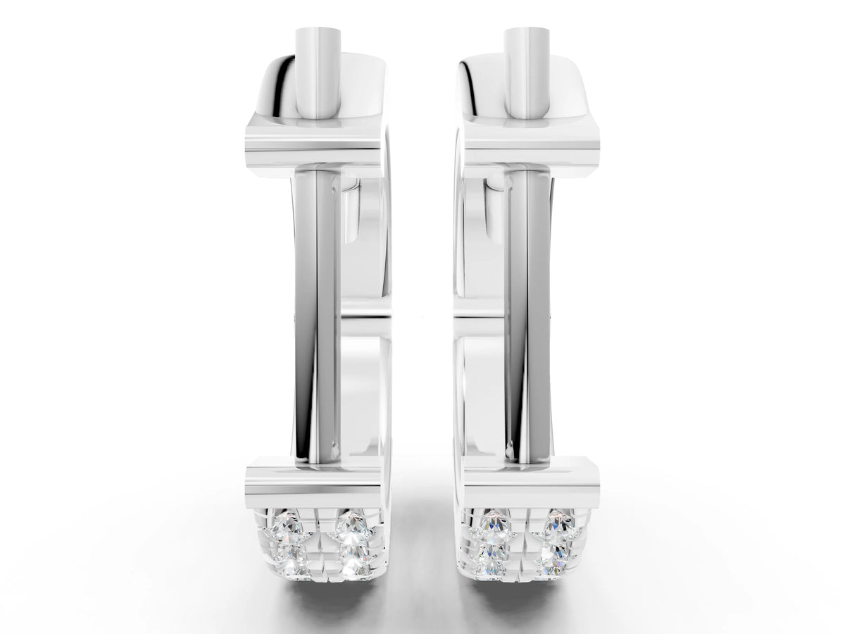 White gold Round Diamond Petite Double Row Huggie Hoop Earrings