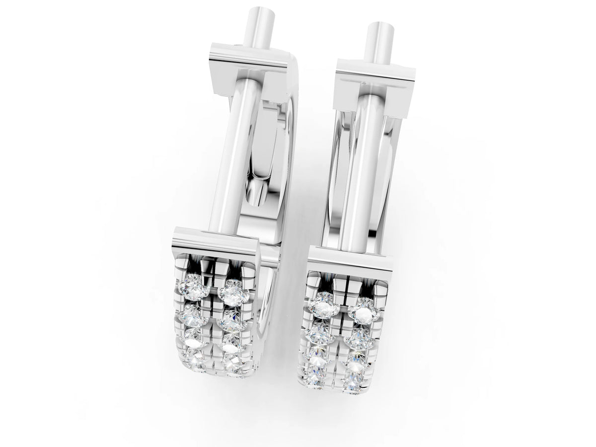 White gold Round Diamond Petite Double Row Huggie Hoop Earrings_1