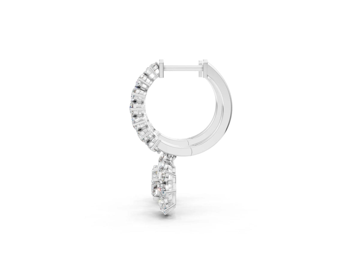 White gold Round Diamond Petite Hoop Earrings with Sunflower Drop_1