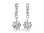 White gold Round Diamond Petite Hoop Earrings with Sunflower Drop