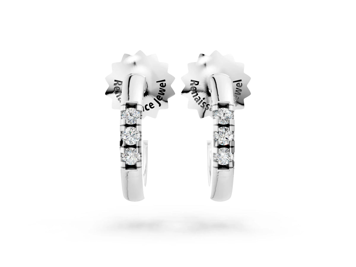White gold Round Diamond Petite Huggie Hoop Earrings