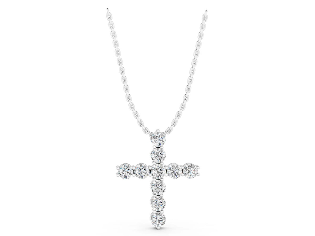 White gold Round Diamond Prong-Set Cross Pendant_1