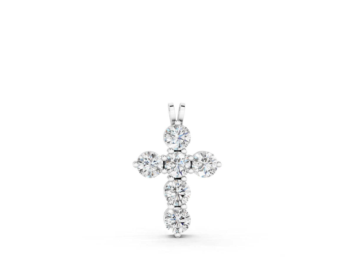 White gold Round Diamond Prong Set Cross Pendant