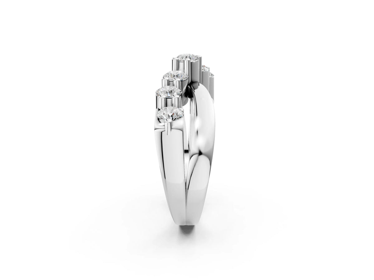 White gold Round Diamond Prong-Set Crossover Band_2