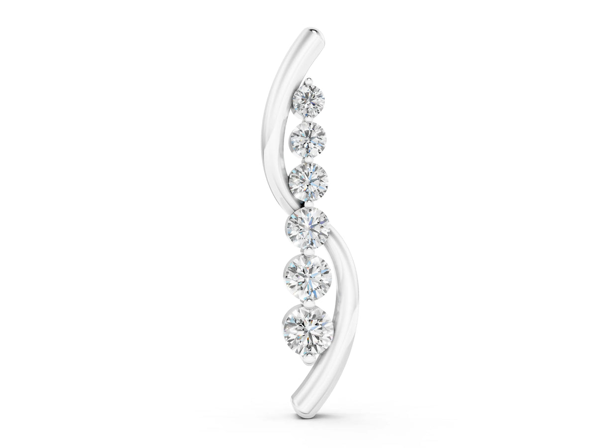 White gold Round Diamond Prong-Set Curved Pendant