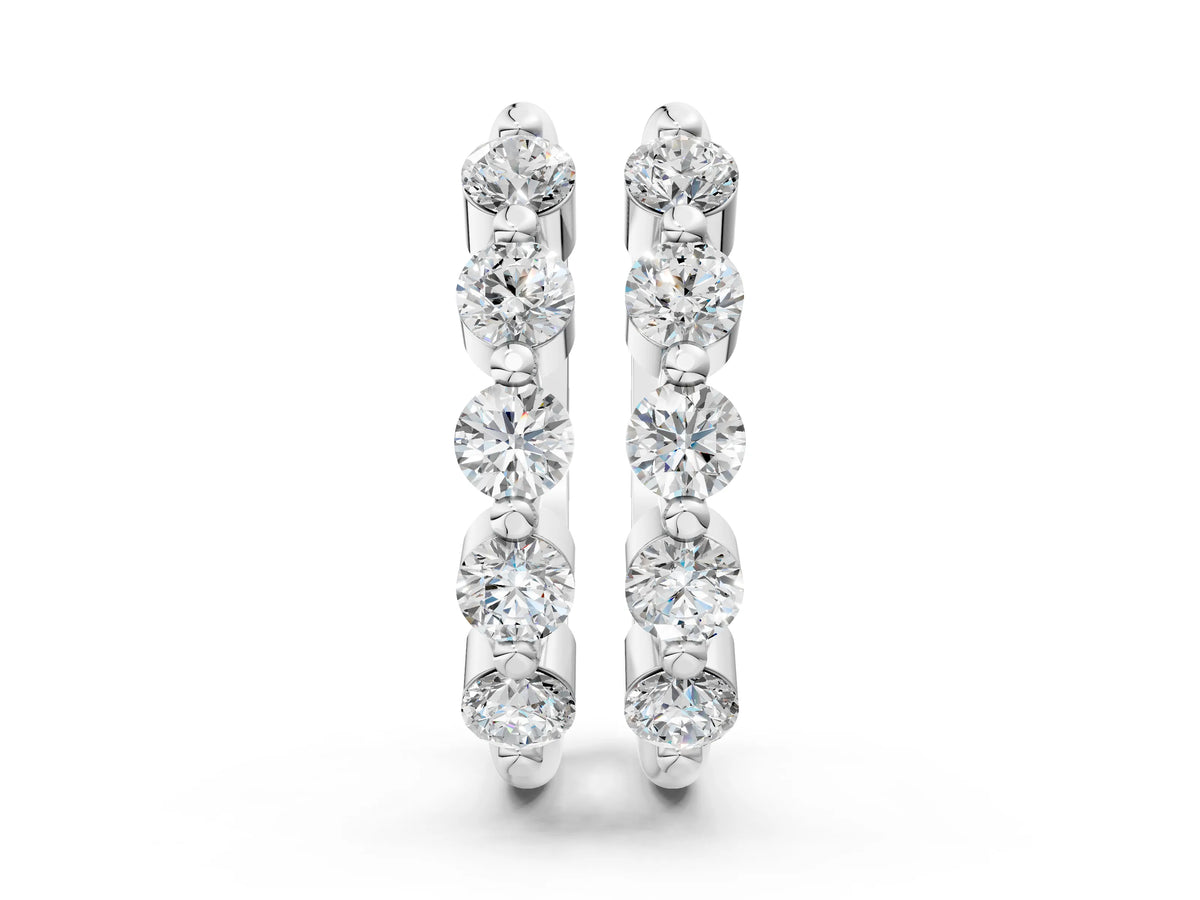 White gold Round Diamond Prong-Set Hoop Earrings