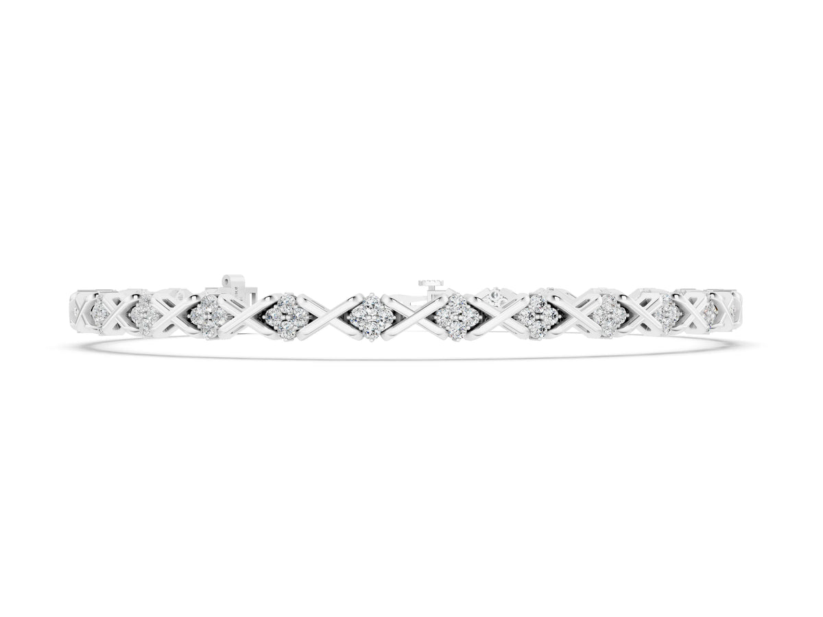 White gold Round Diamond Prong Set Tennis Bracelet with X-Link Band