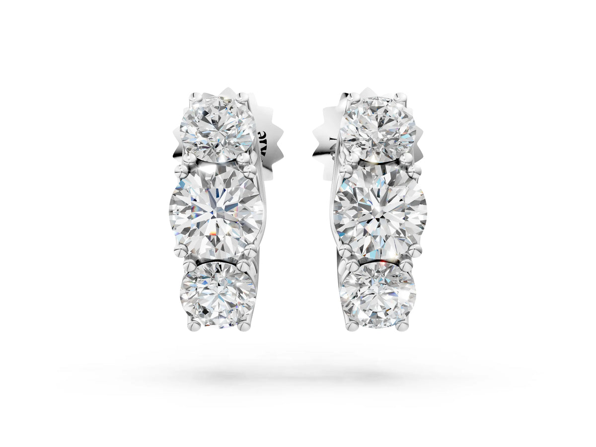White gold Round Diamond Prong Set Three-Stone White Gold Earrings