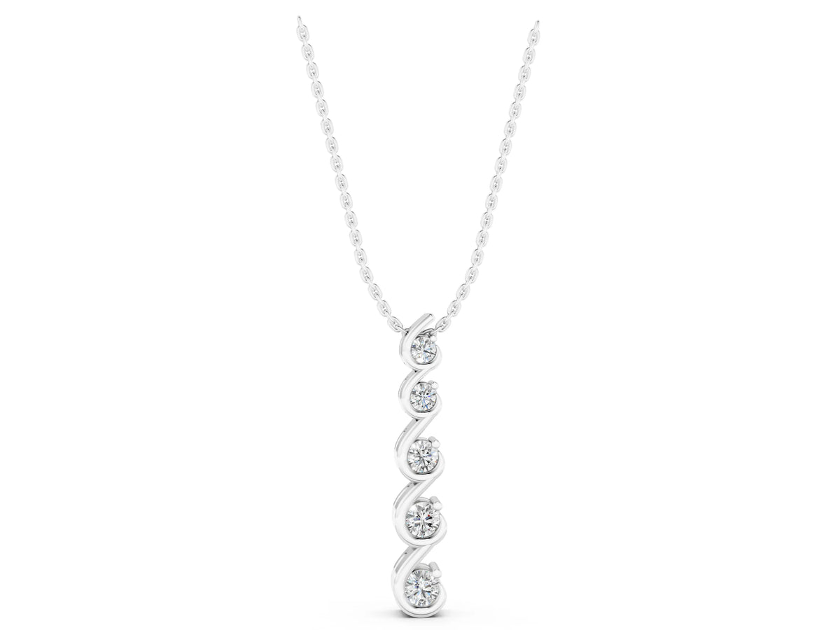 White gold Round Diamond S-Curve Prong Pendant_1